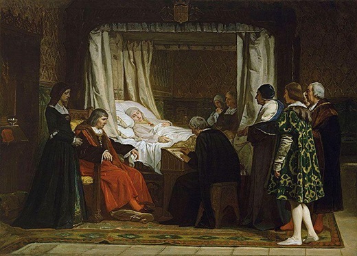 La reina Isabel la Católica dictando testamento, por Eduardo Rosales, 1864. Terceros